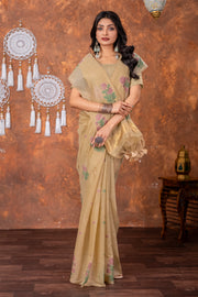 Neetika Driftwood Beige Muga Cotton Jamdani Saree